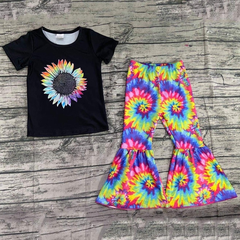 Sunflower tie dye cute pants set